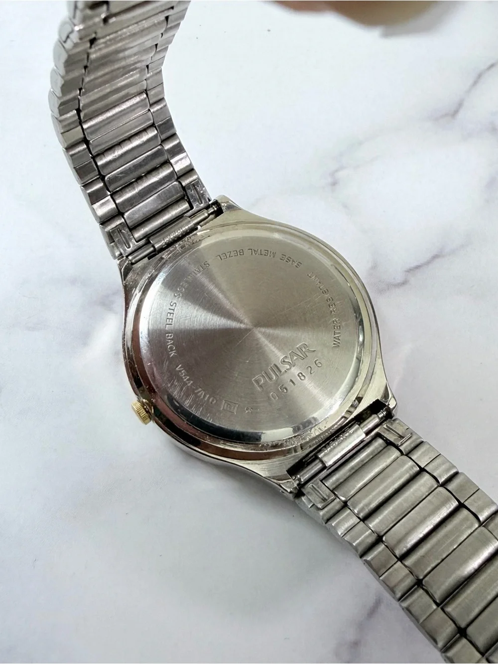 Vintage 1990s Pulsar 36mm Quartz Watch Day Date Two Tone Black Dial Wrist Watch